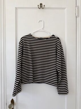 Buck Mason Striped Navy & Cream Boatneck Top